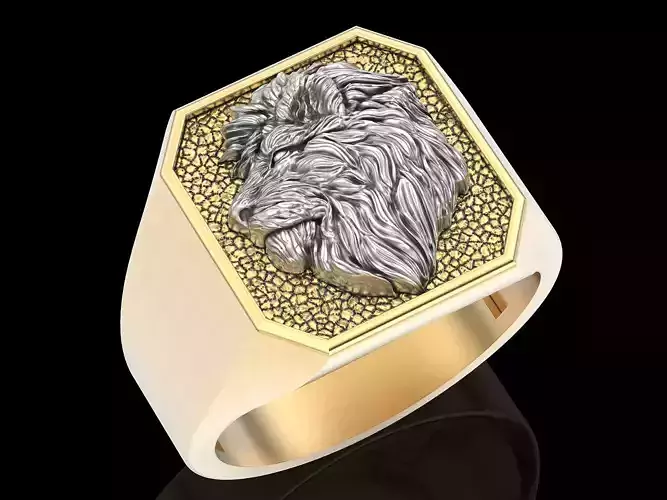 Lion man ring  sterling gold printable jewelry 3D model