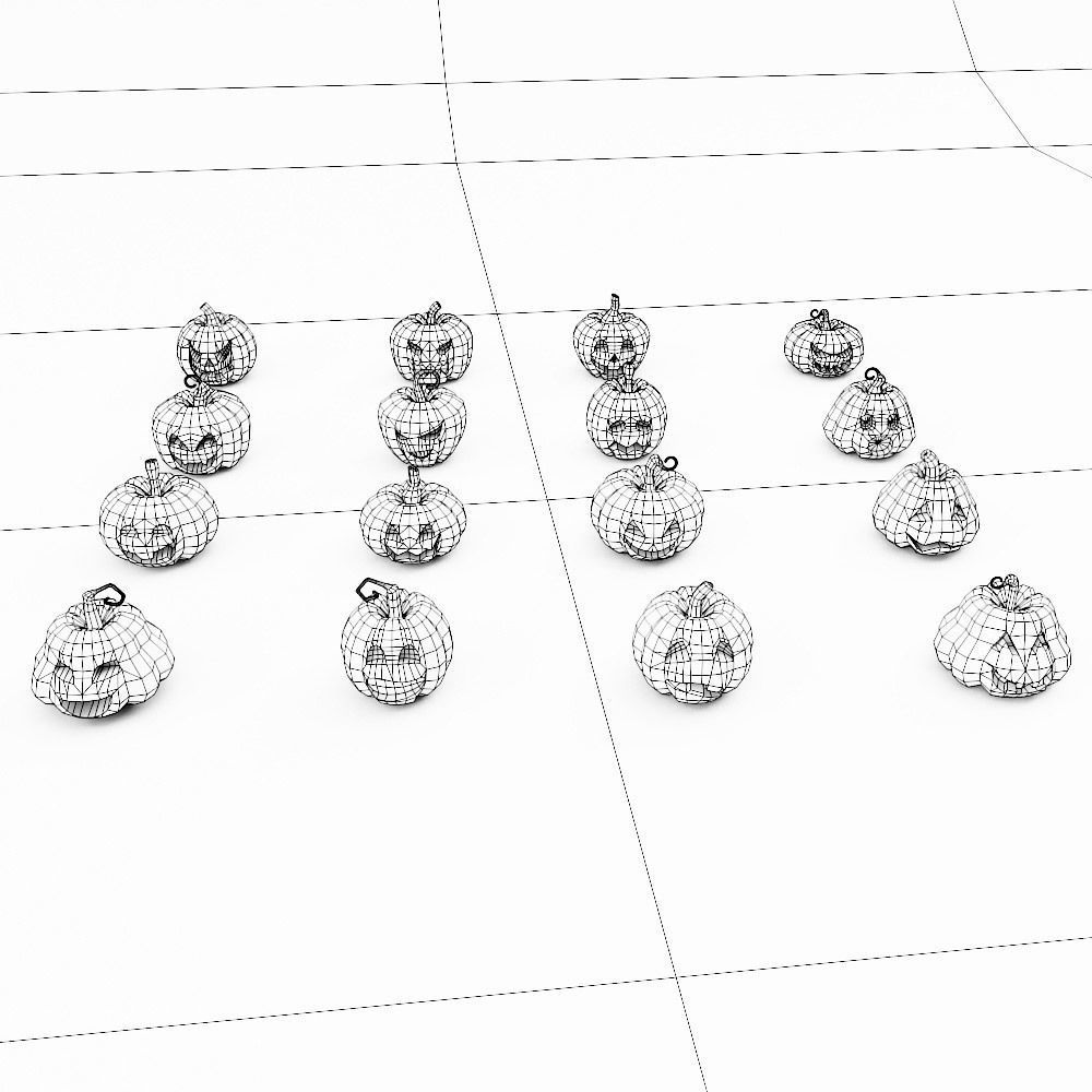 Carved pumpkin heads low poly 3d models set 2  3D model_5