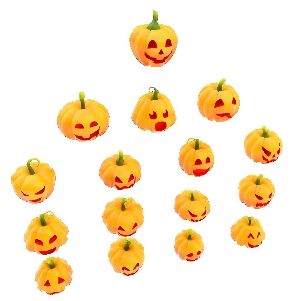Carved pumpkin heads low poly 3d models set 2  3D model_3