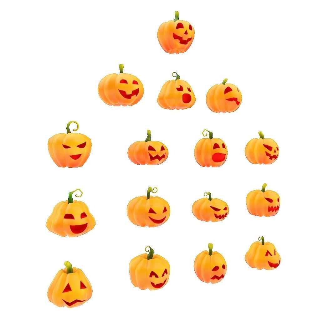 Carved pumpkin heads low poly 3d models set 2  3D model_2