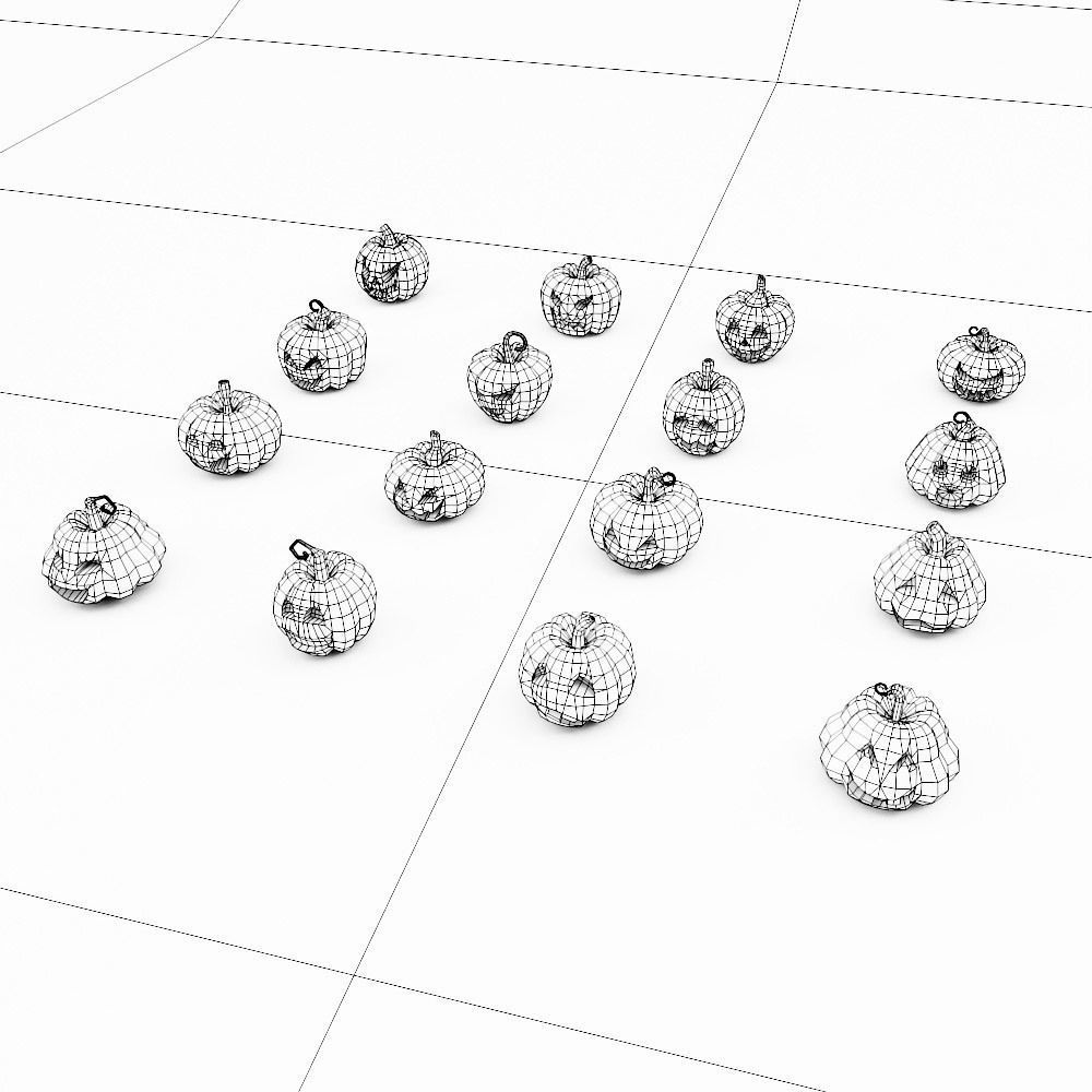 Carved pumpkin heads low poly 3d models set 2  3D model_6