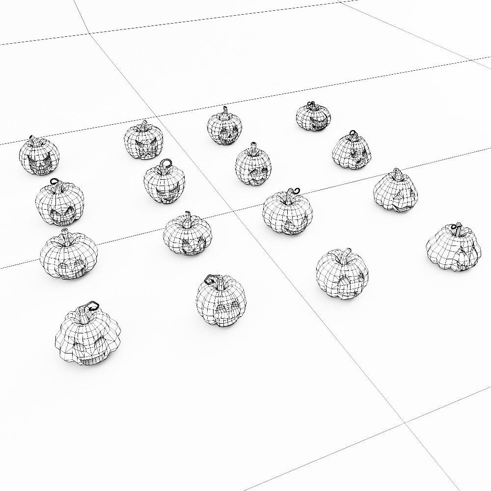 Carved pumpkin heads low poly 3d models set 2  3D model_7