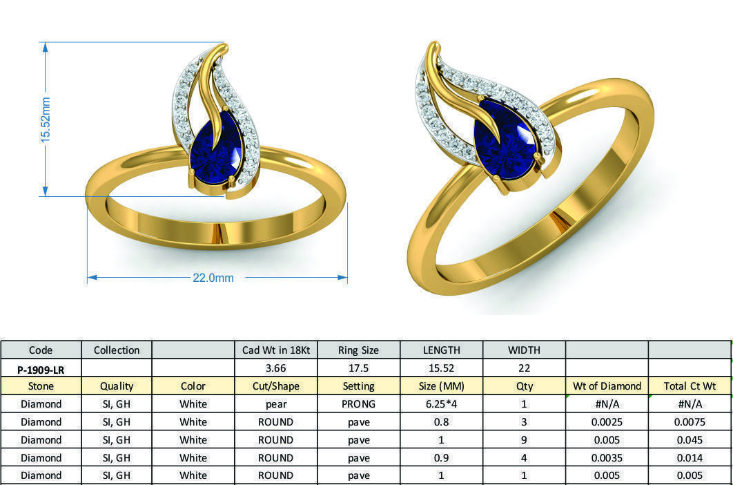 Solitaire Engagement Pear Diamond ring 3D print model_3