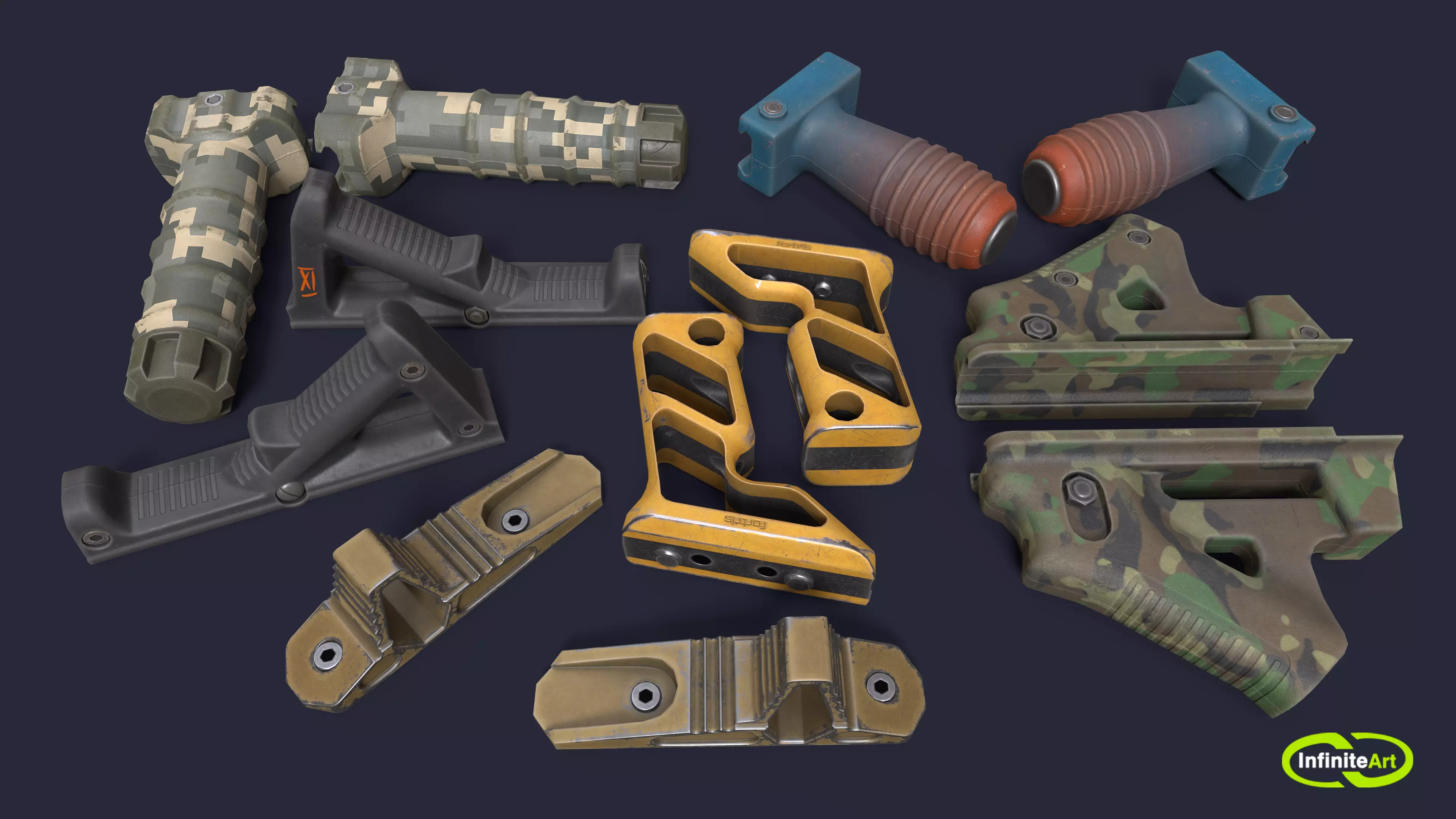 Grips camouflage gun parts Low-poly 3D model_0