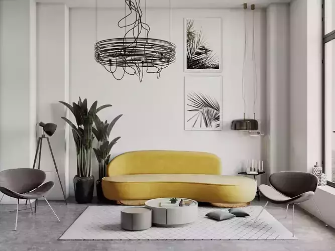 Living room interior scene 3D model