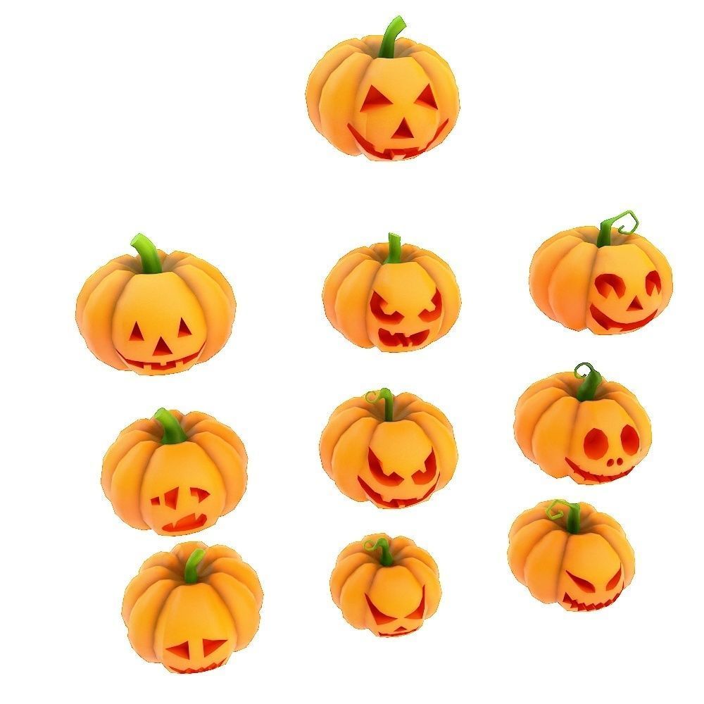 Carved pumpkin heads low poly 3d models set 4 Low-poly 3D model_4