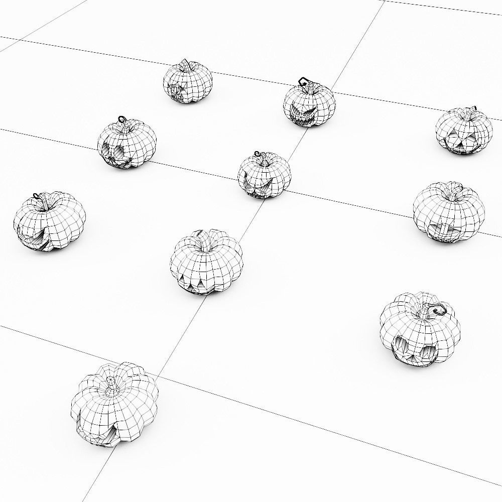 Carved pumpkin heads low poly 3d models set 4 Low-poly 3D model_7