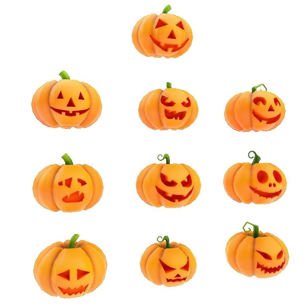 Carved pumpkin heads low poly 3d models set 4 Low-poly 3D model_3