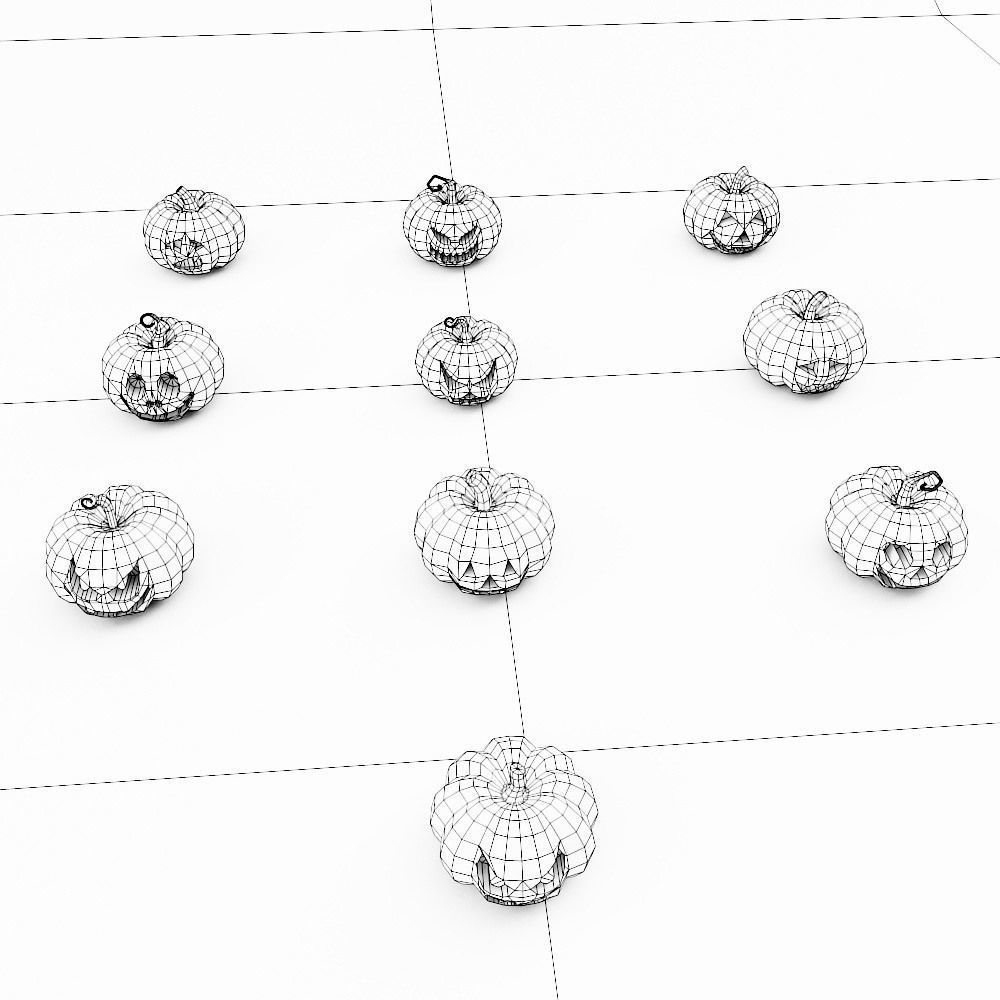 Carved pumpkin heads low poly 3d models set 4 Low-poly 3D model_6