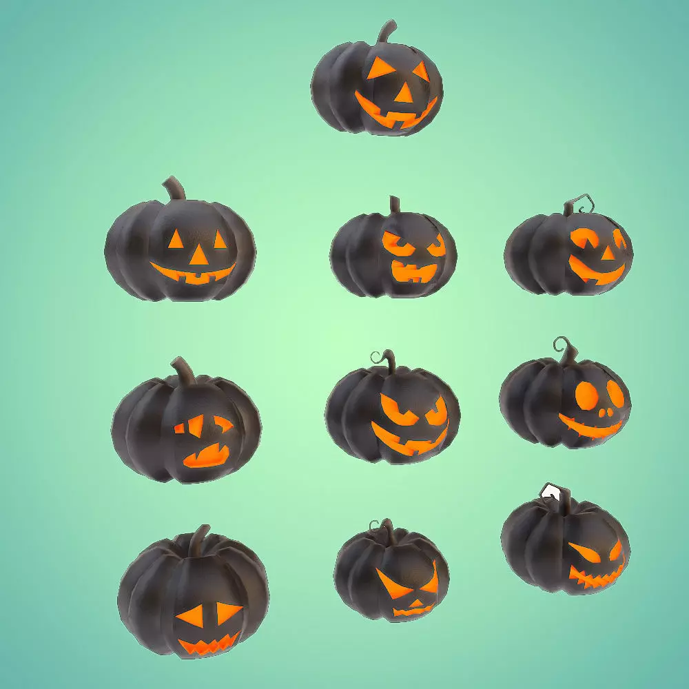 Carved pumpkin heads low poly 3d models set 4 Low-poly 3D model_0