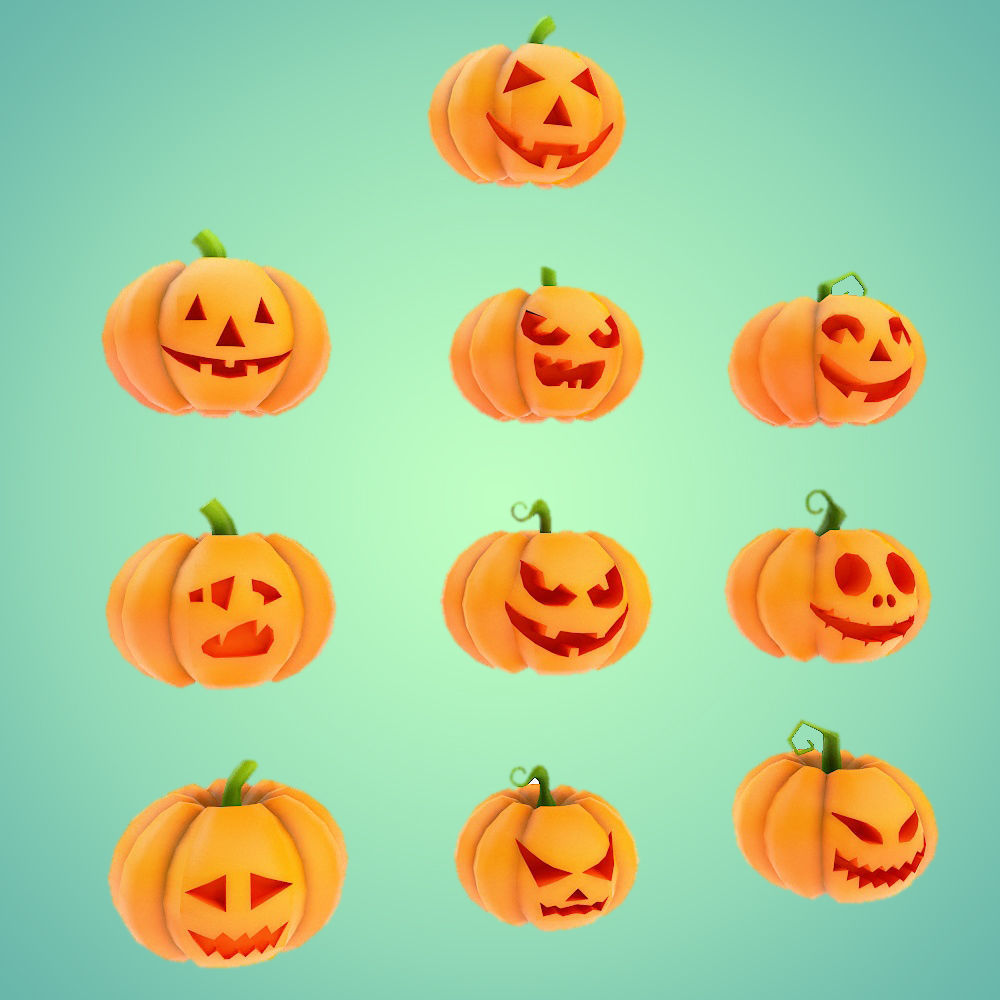 Carved pumpkin heads low poly 3d models set 4 Low-poly 3D model_1