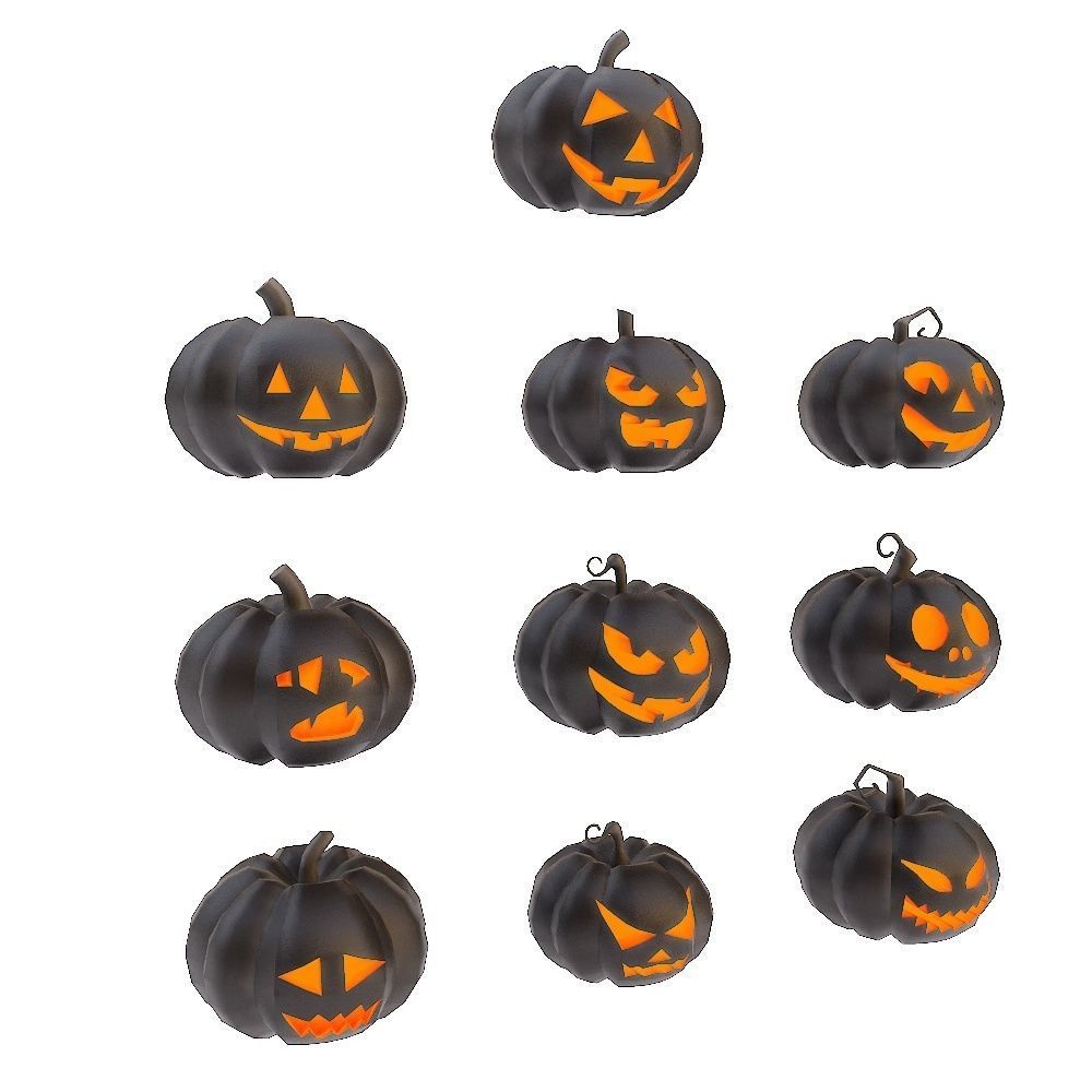 Carved pumpkin heads low poly 3d models set 4 Low-poly 3D model_2
