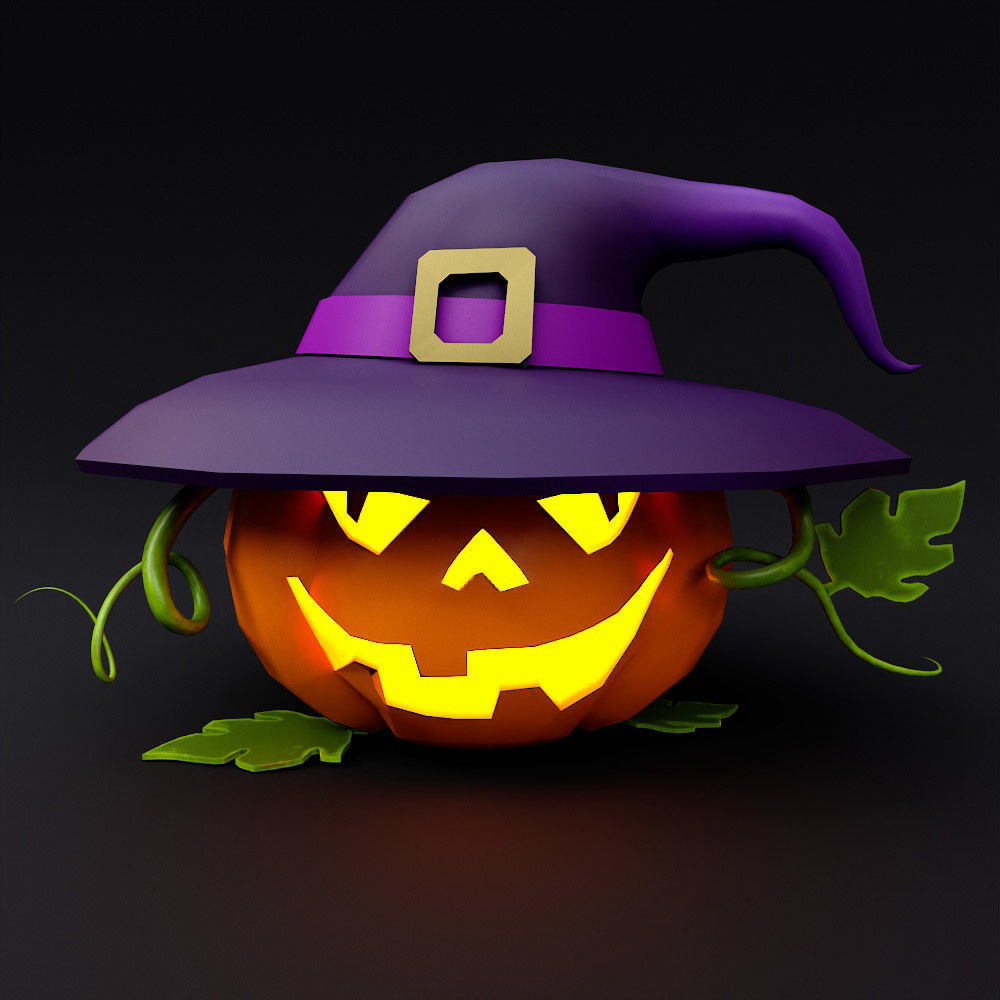 Pumpkin head with hat low poly 3d model Low-poly 3D model_1