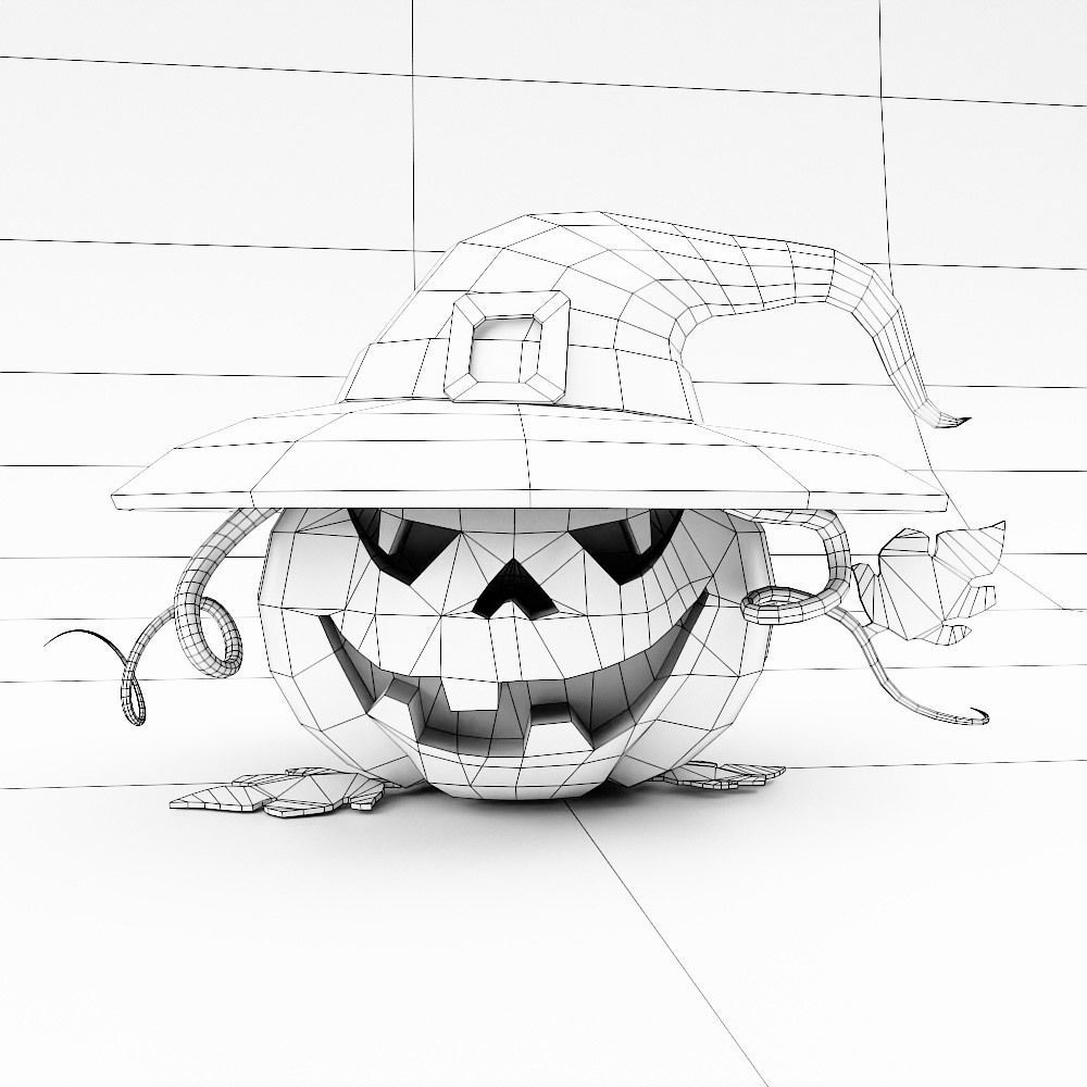 Pumpkin head with hat low poly 3d model Low-poly 3D model_5