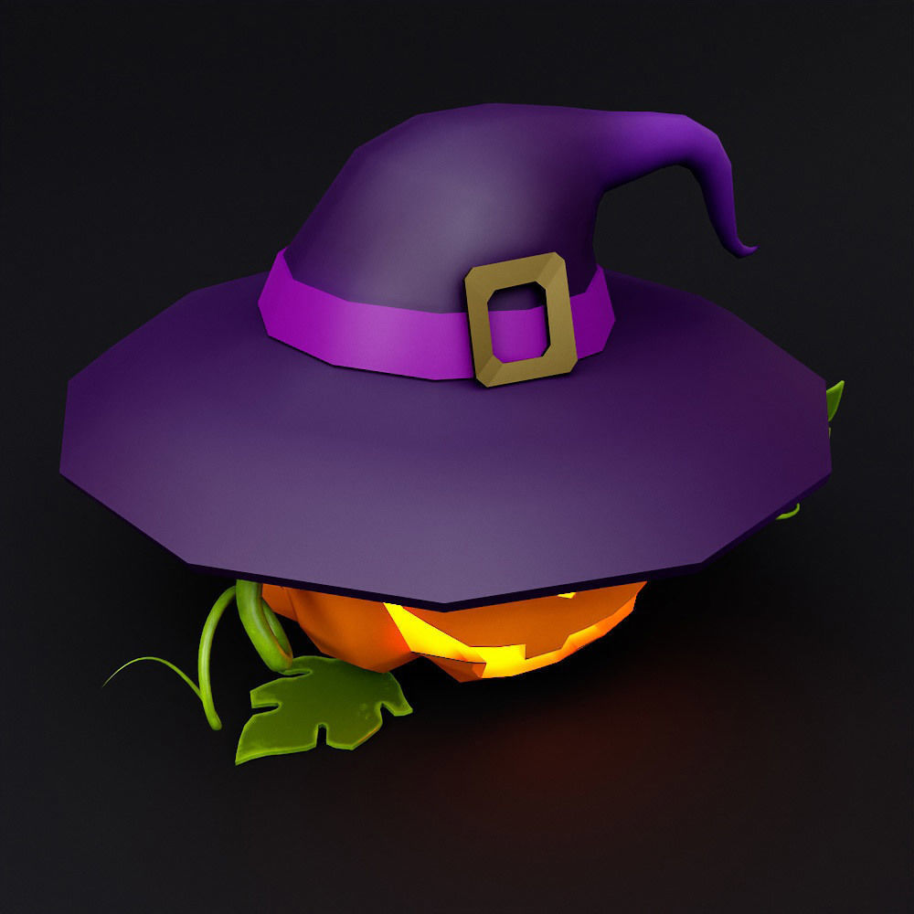 Pumpkin head with hat low poly 3d model Low-poly 3D model_3