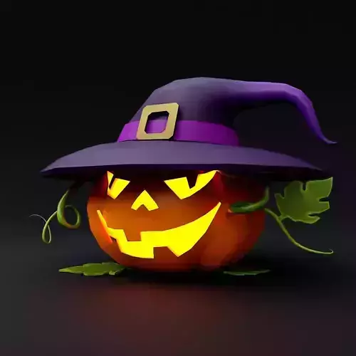 Pumpkin head with hat low poly 3d model 