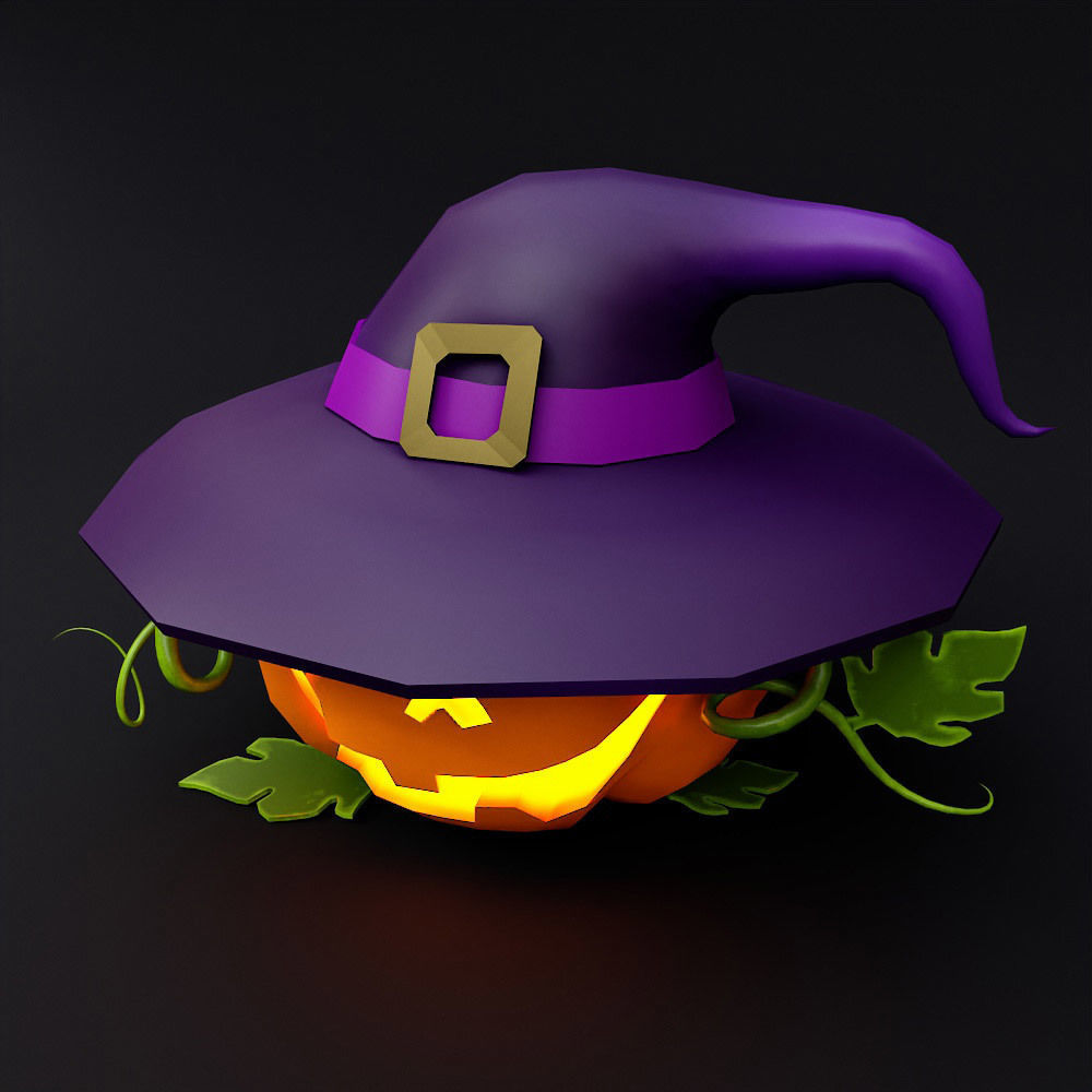 Pumpkin head with hat low poly 3d model Low-poly 3D model_2