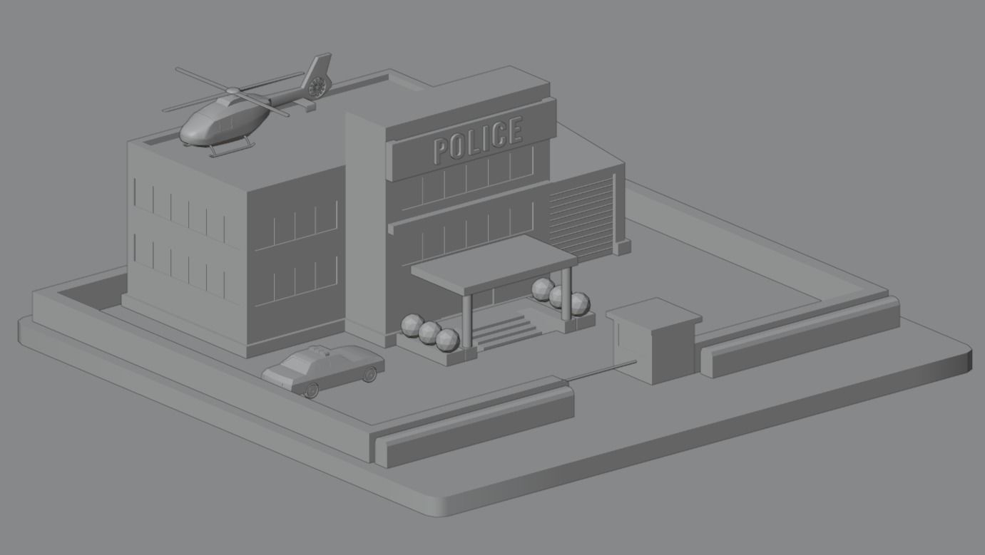 Police station Low-poly 3D model_1