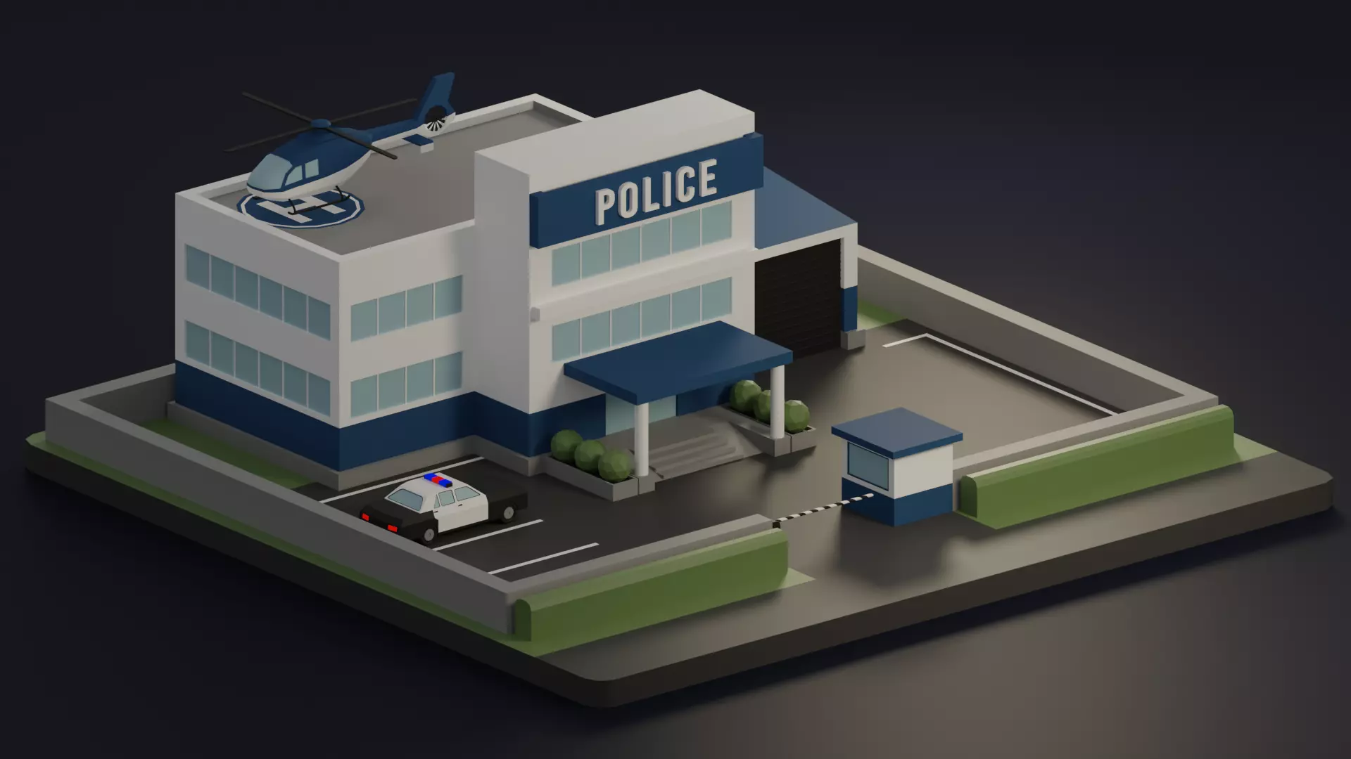 Police station Low-poly 3D model_0