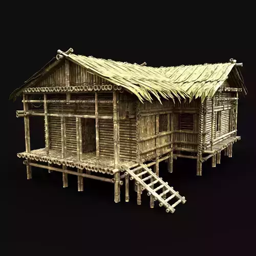 BAMBOO HOUSE JUNGLE IMPROVISED SURVIVAL CASTAWAY CABIN HUT AAA Low-poly 3D model