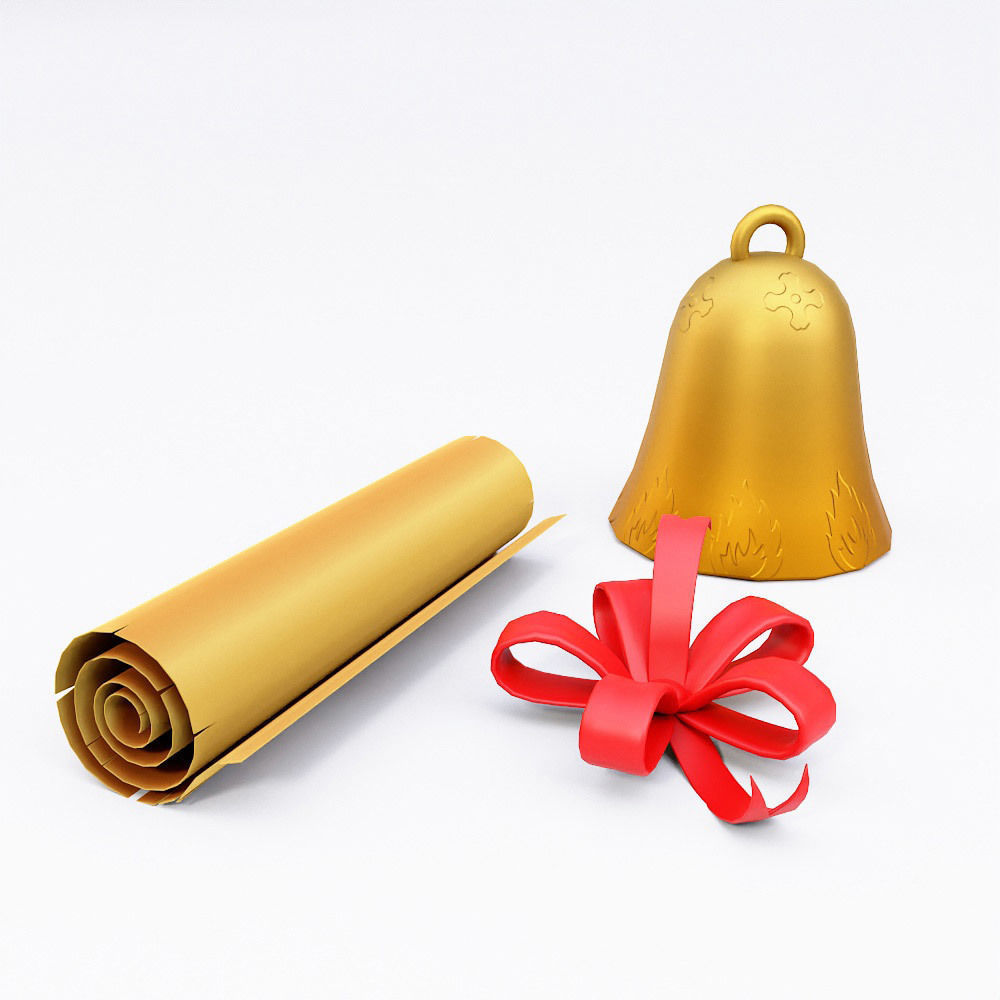 Christmas bell ribbon letter 3d model  Low-poly 3D model_2