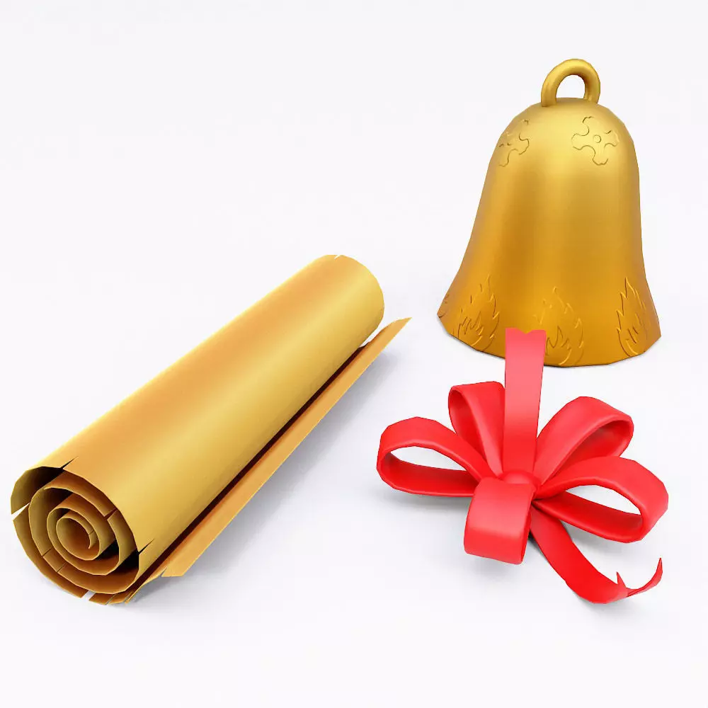 Christmas bell ribbon letter 3d model  Low-poly 3D model_0