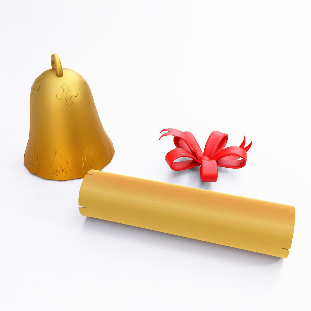 Christmas bell ribbon letter 3d model  Low-poly 3D model_4