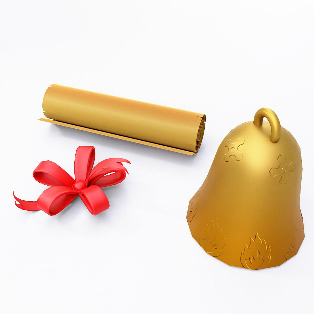 Christmas bell ribbon letter 3d model  Low-poly 3D model_3