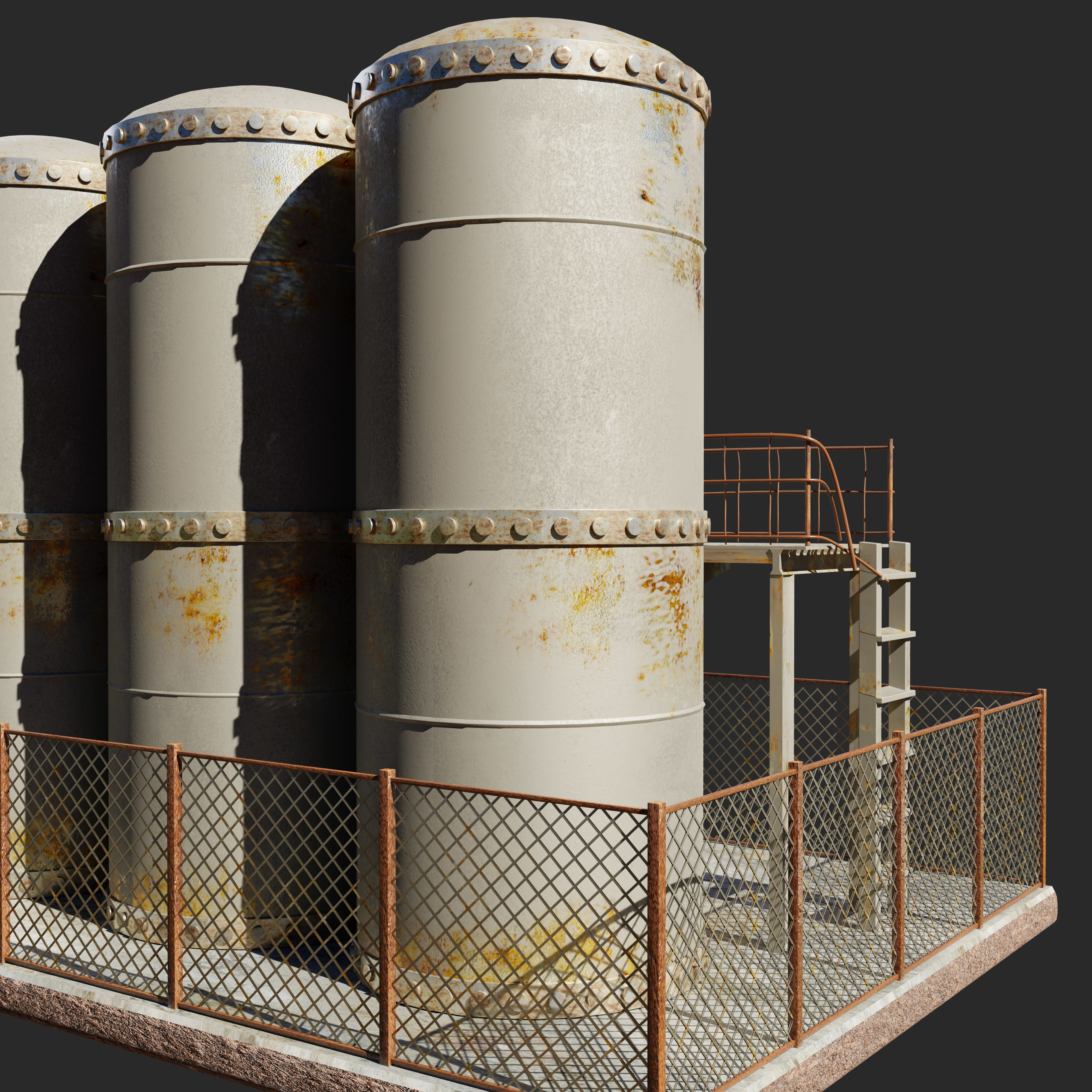 Refinery three rusty tanks 3D model_7