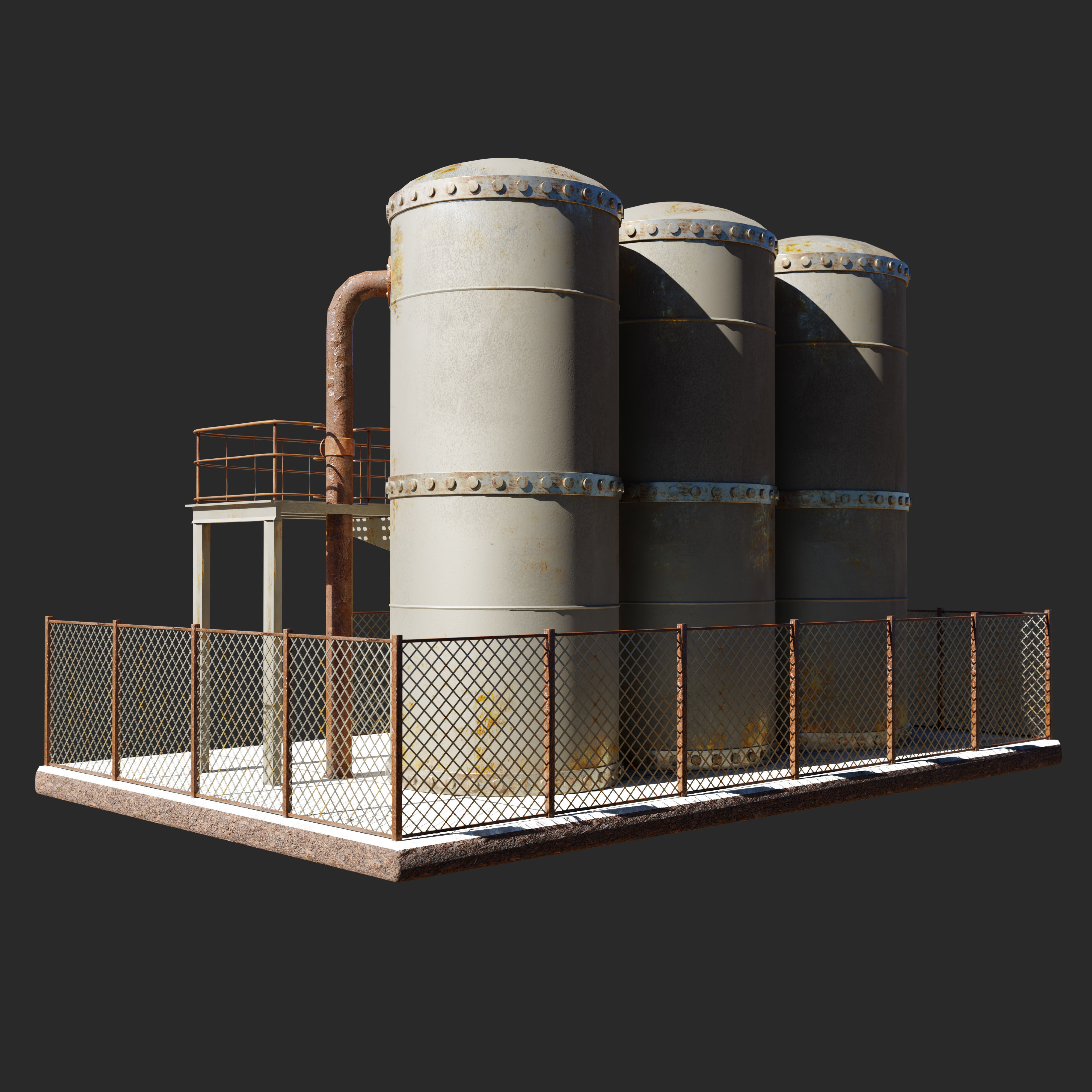 Refinery three rusty tanks 3D model_3