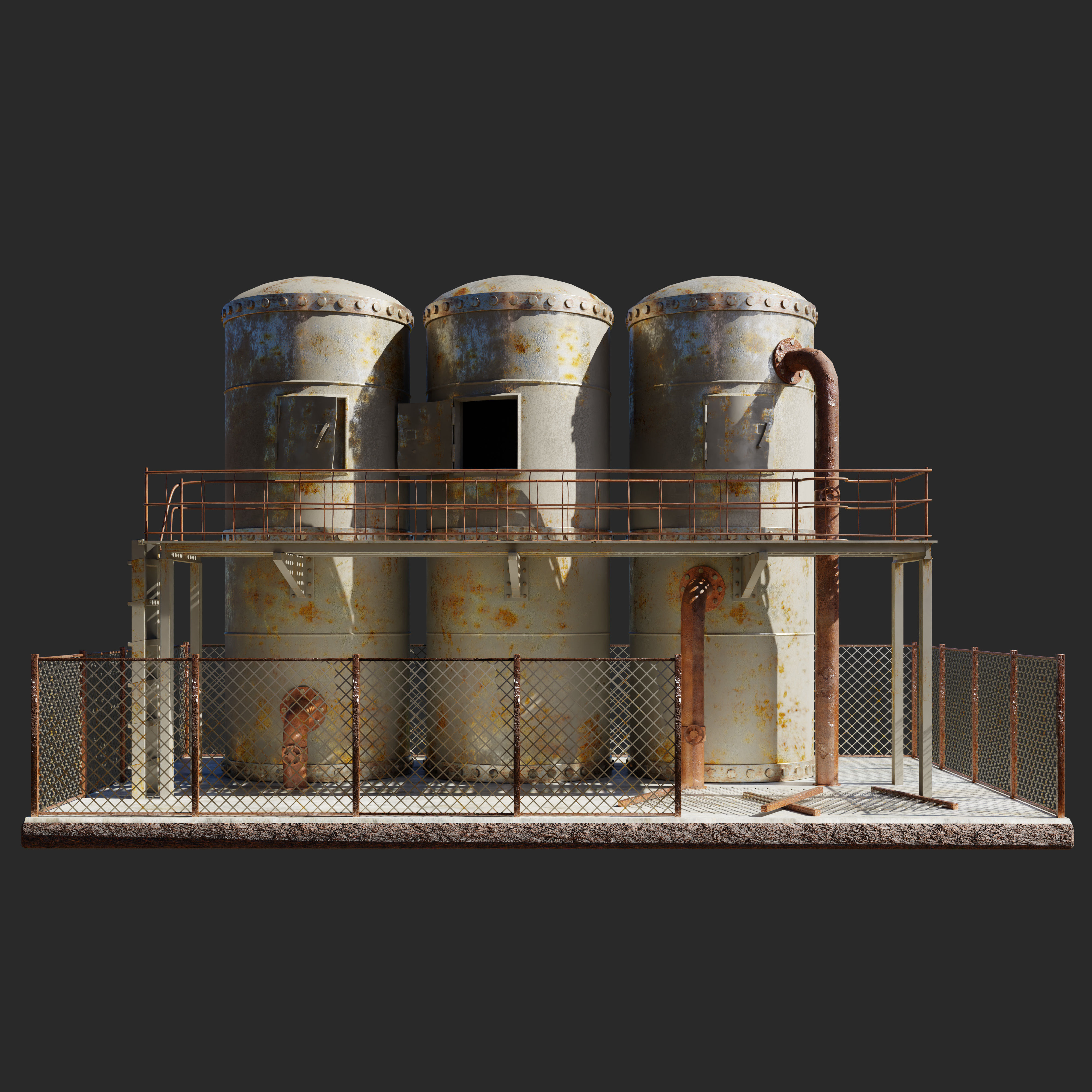 Refinery three rusty tanks 3D model_1