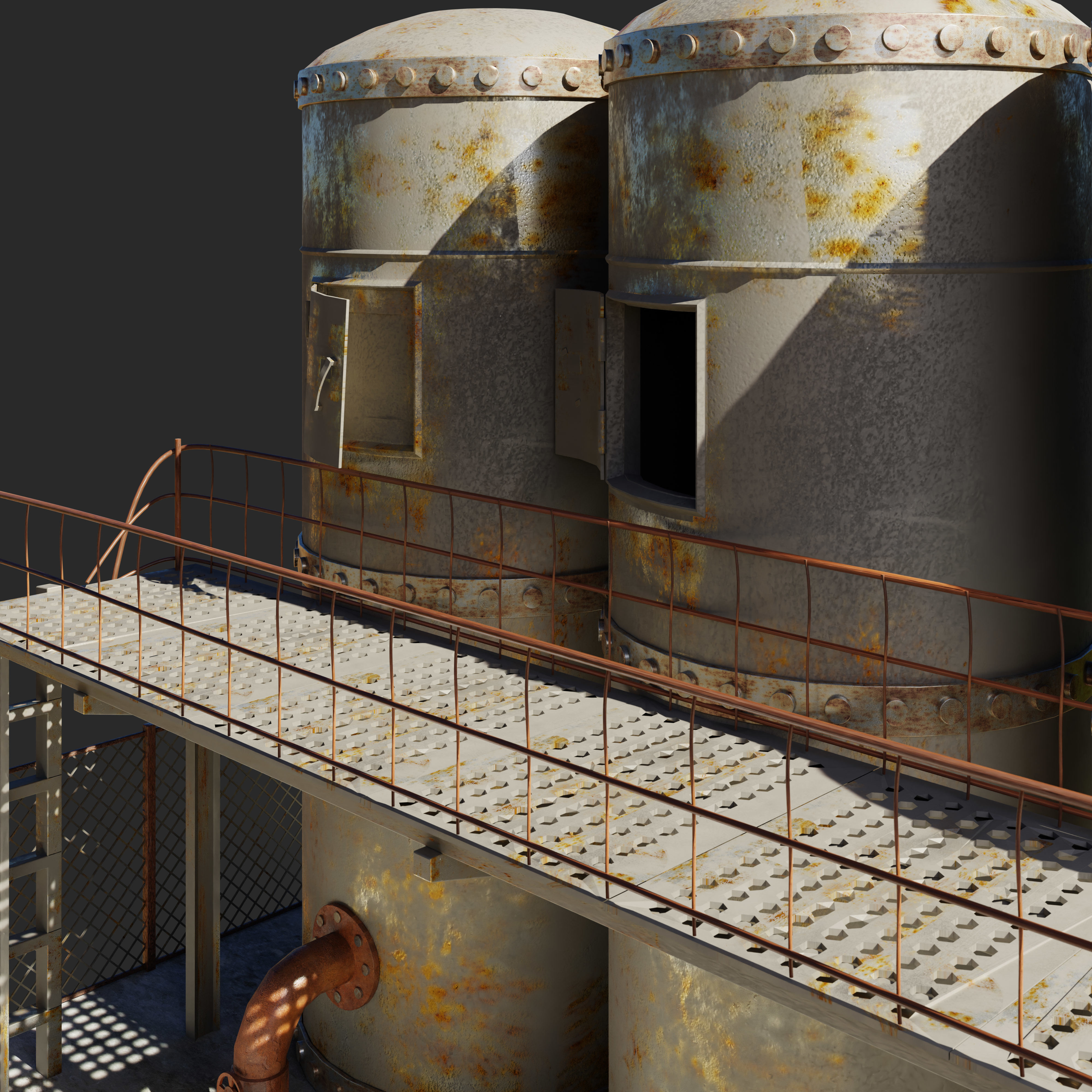 Refinery three rusty tanks 3D model_6