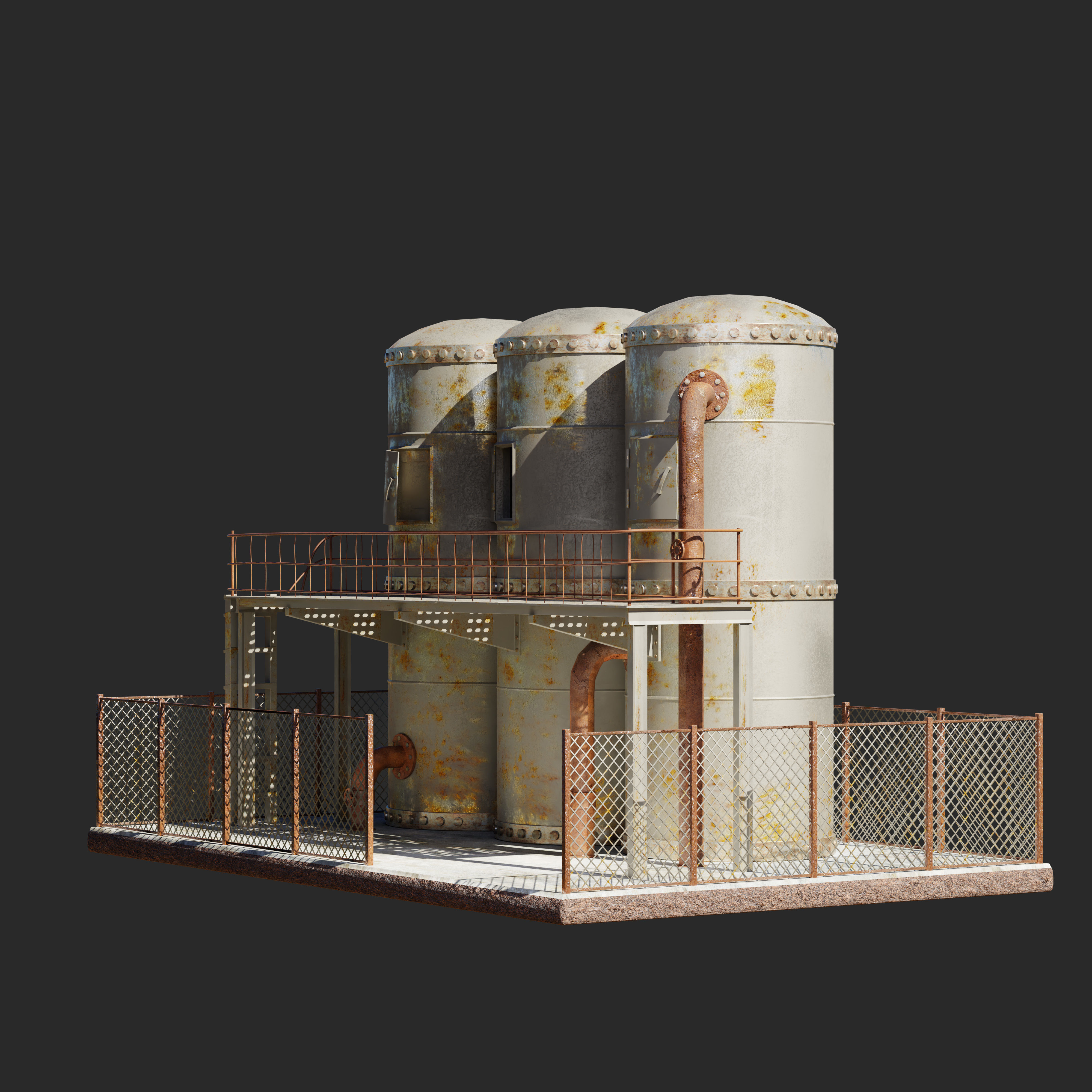 Refinery three rusty tanks 3D model_2