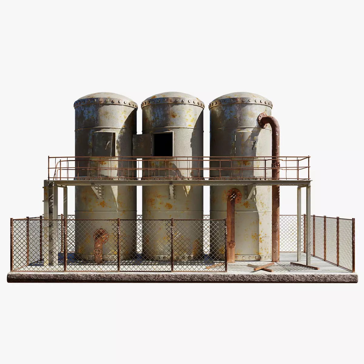 Refinery three rusty tanks 3D model_0