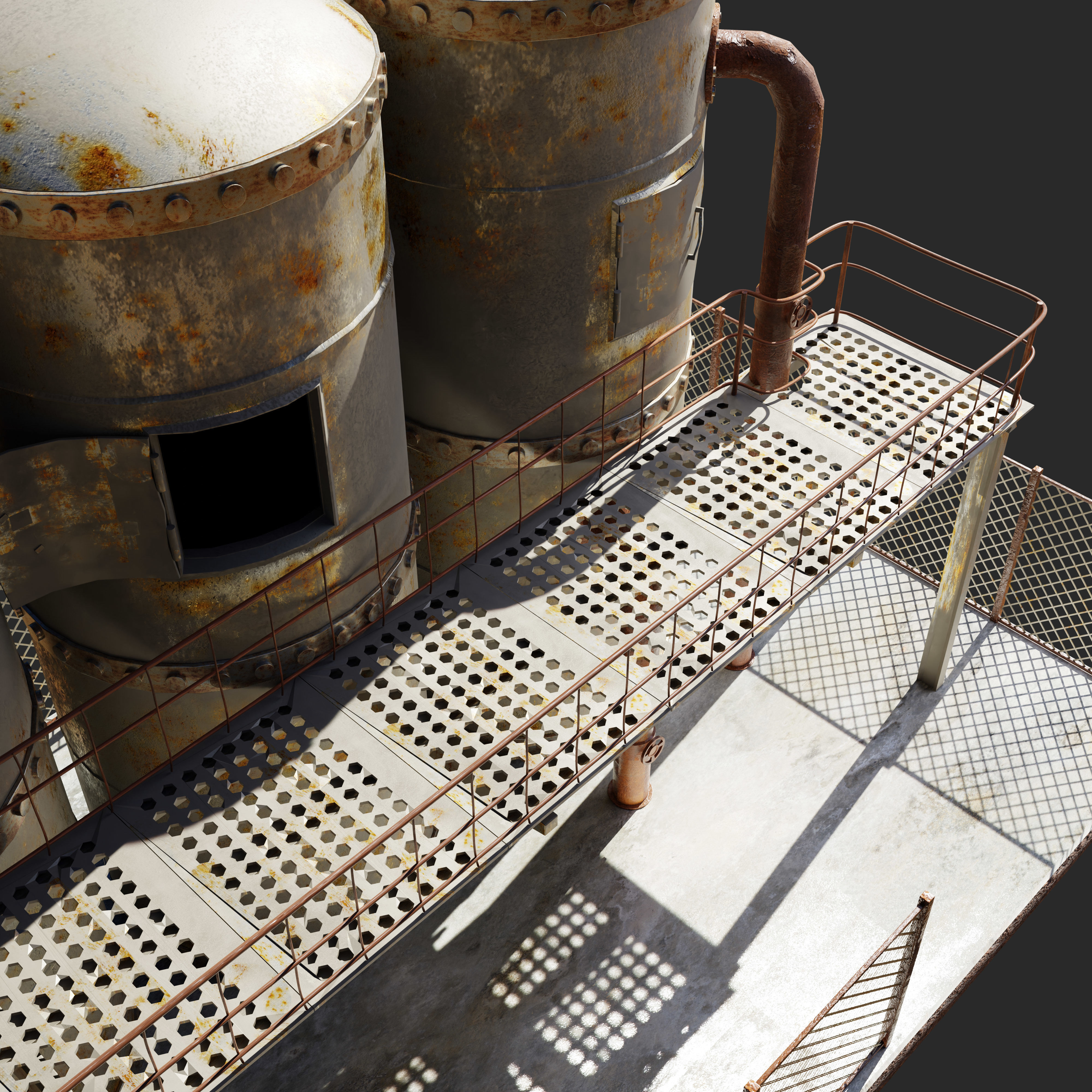 Refinery three rusty tanks 3D model_5