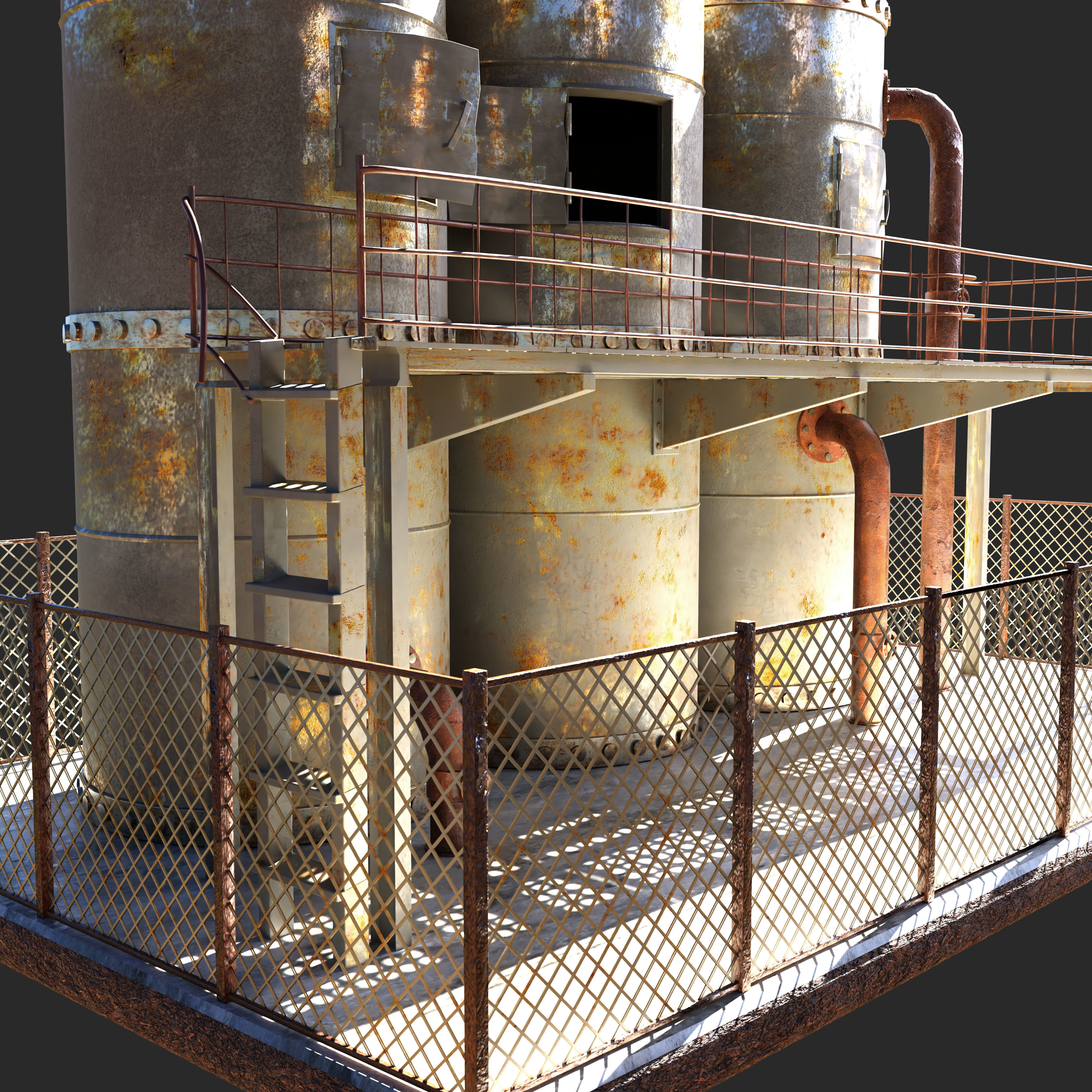 Refinery three rusty tanks 3D model_4