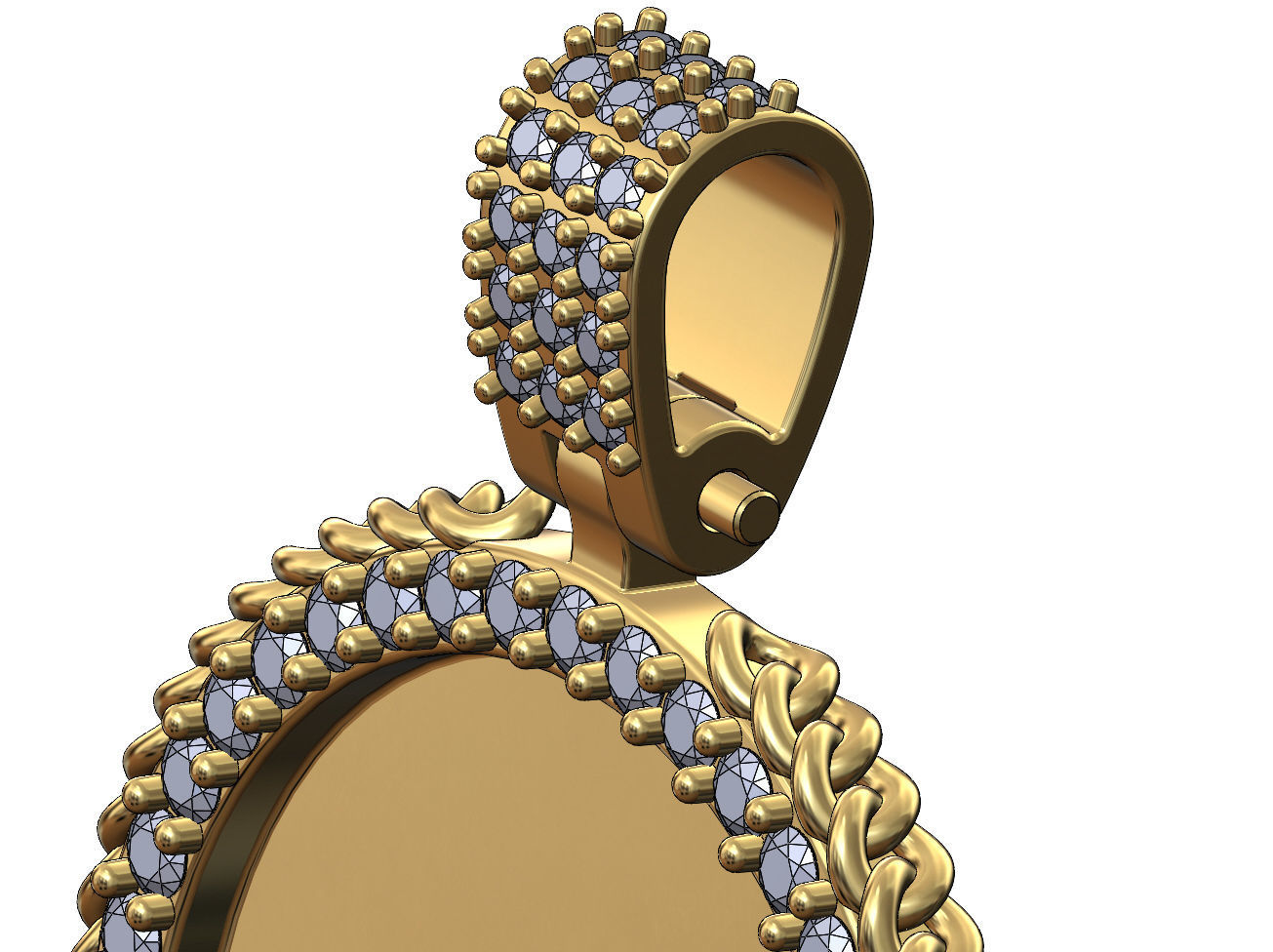 Cuban link halo round diamond memory picture pendant 3D print model_3