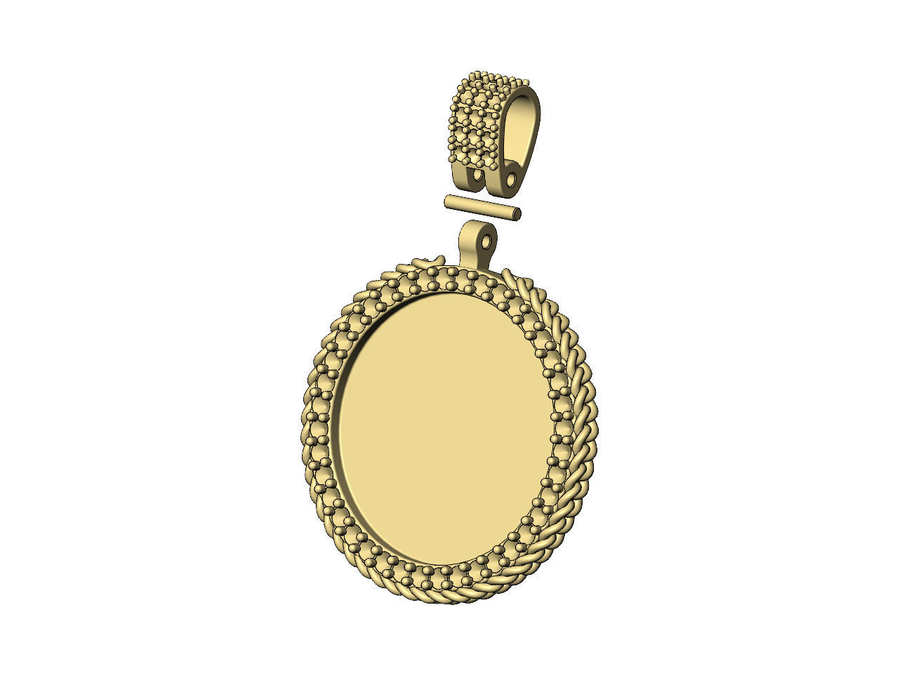 Cuban link halo round diamond memory picture pendant 3D print model_5