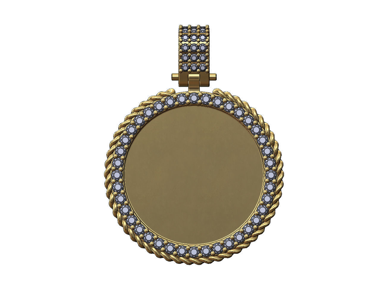Cuban link halo round diamond memory picture pendant 3D print model_2