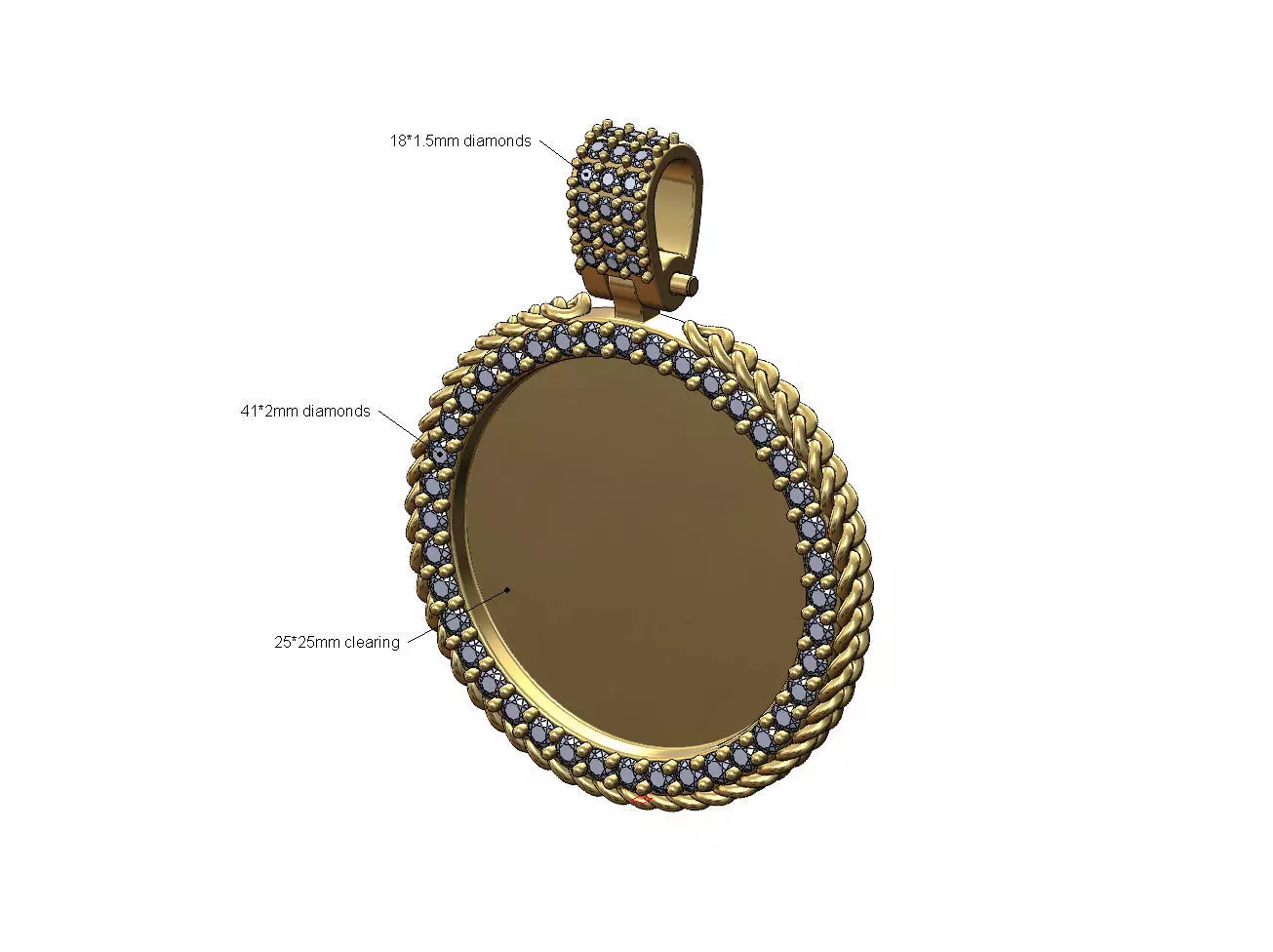 Cuban link halo round diamond memory picture pendant 3D print model_0