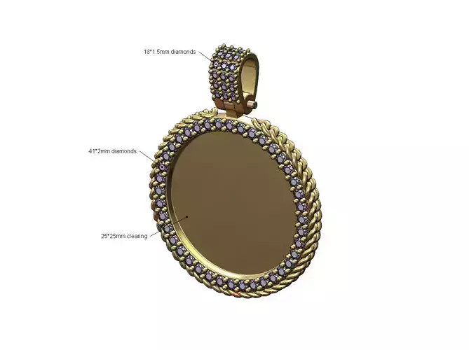 Cuban link halo round diamond memory picture pendant