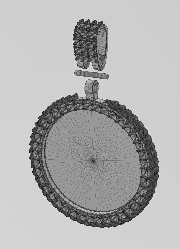 Cuban link halo round diamond memory picture pendant 3D print model_12
