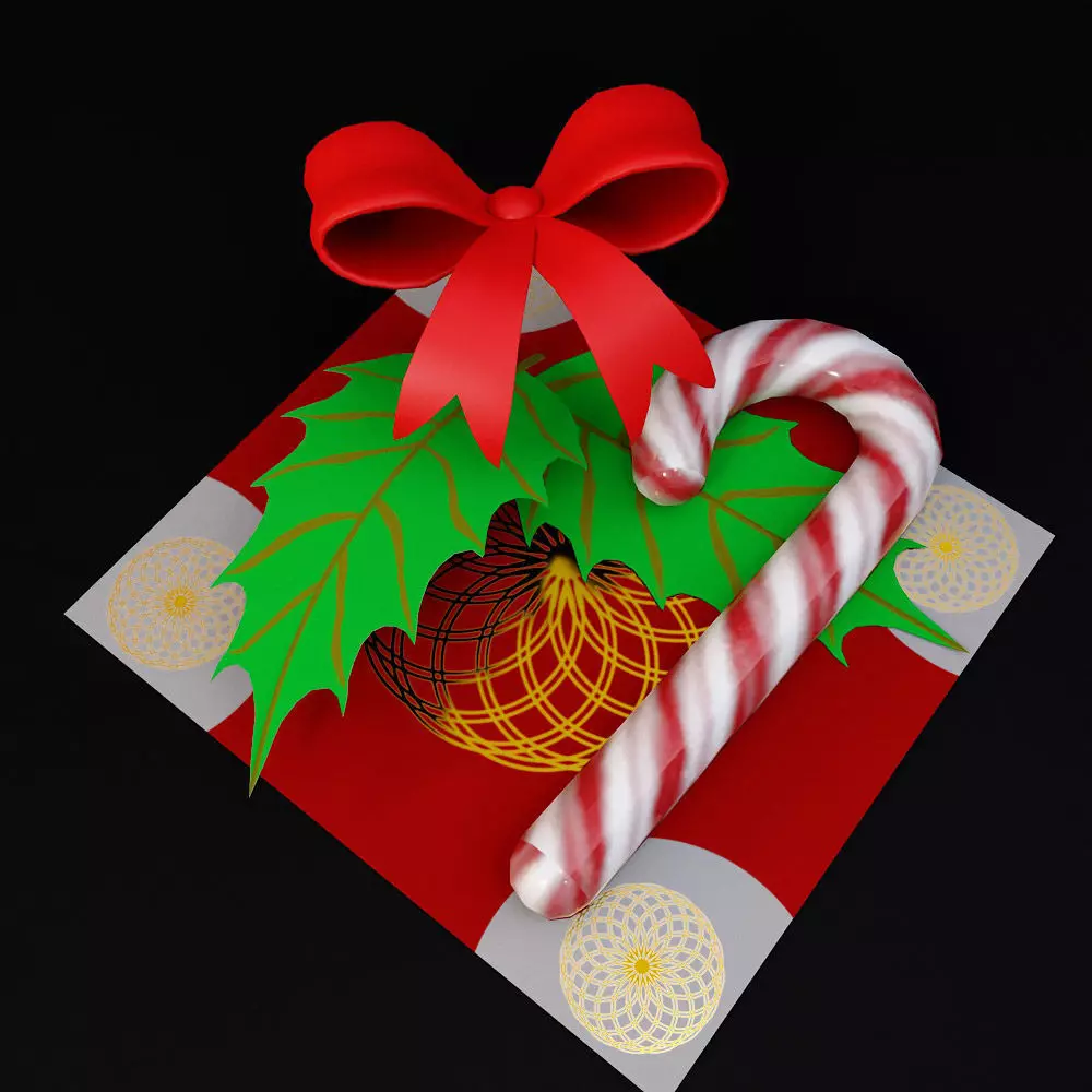 Holly candy cane 3d model Low-poly 3D model