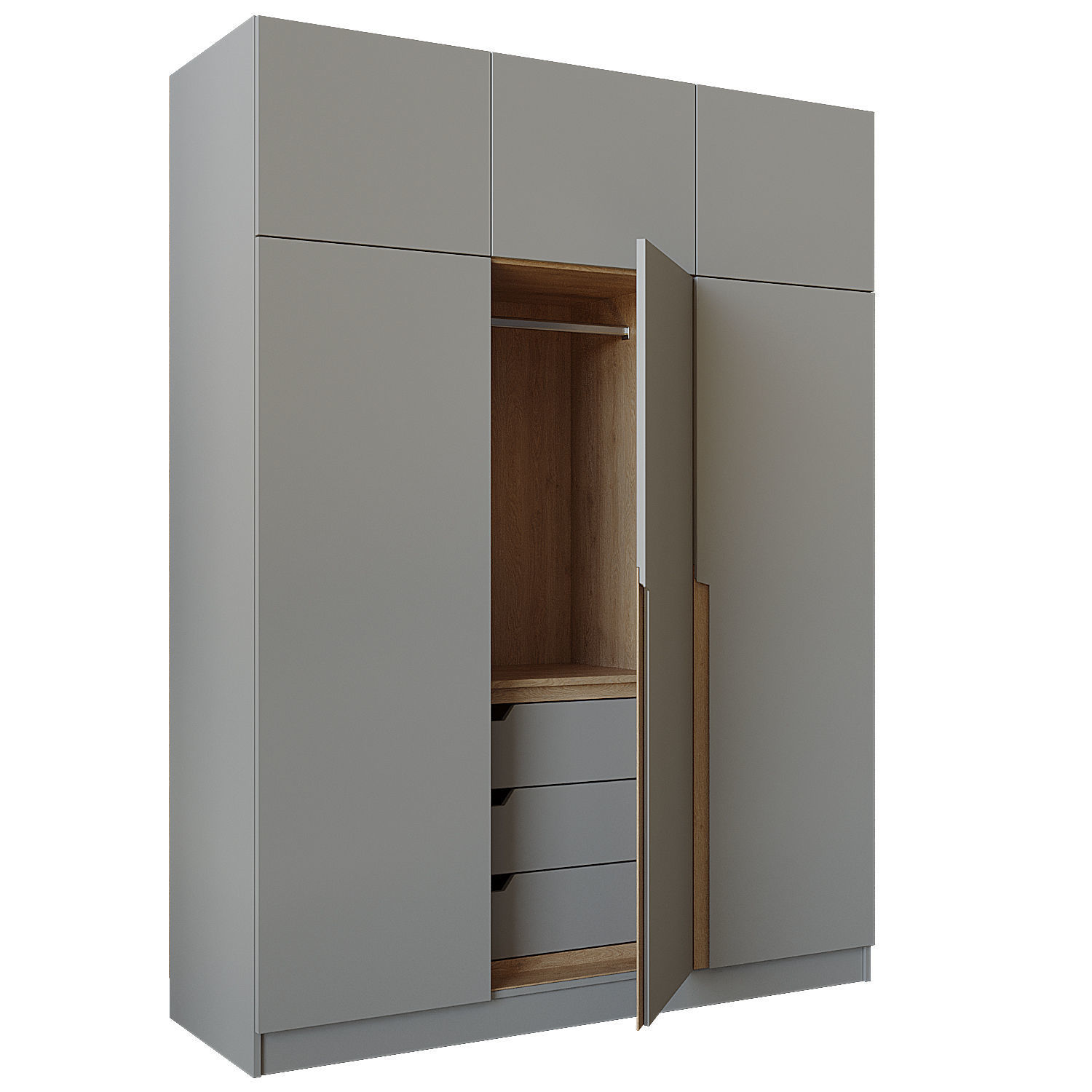 Closed 2 wardrobe with doors and drawers 3D model_2