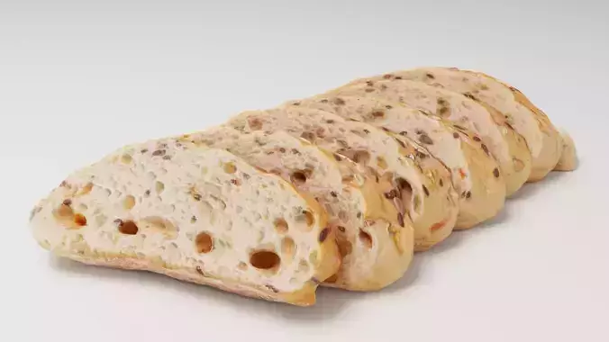 Sliced Baguette or cut French bread with seeds and spices
