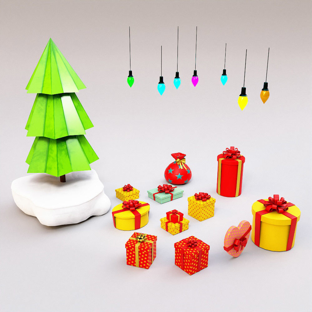 Christmas Gift boxes 3d model set  Low-poly 3D model_2