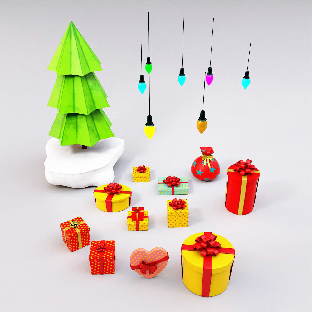 Christmas Gift boxes 3d model set  Low-poly 3D model_1