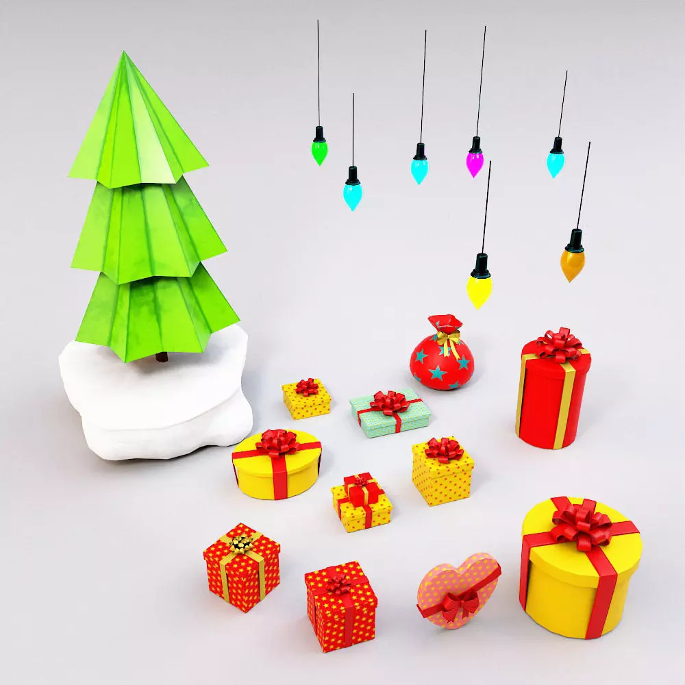 Christmas Gift boxes 3d model set  Low-poly 3D model_0