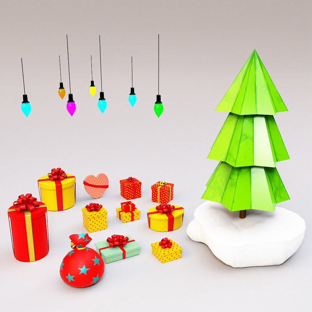 Christmas Gift boxes 3d model set  Low-poly 3D model_3