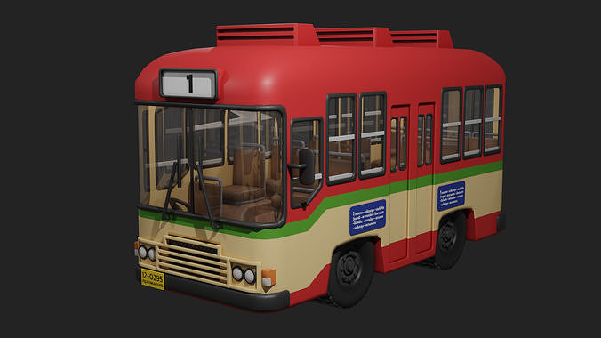Red Thai bus cartoon 3D model